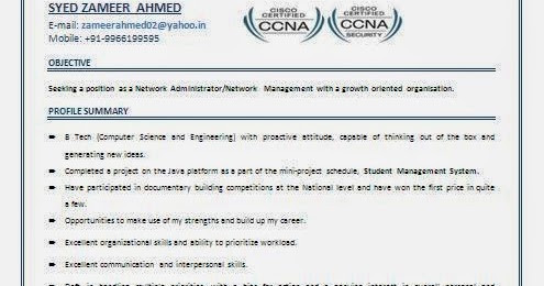 Resume network administrator ccna